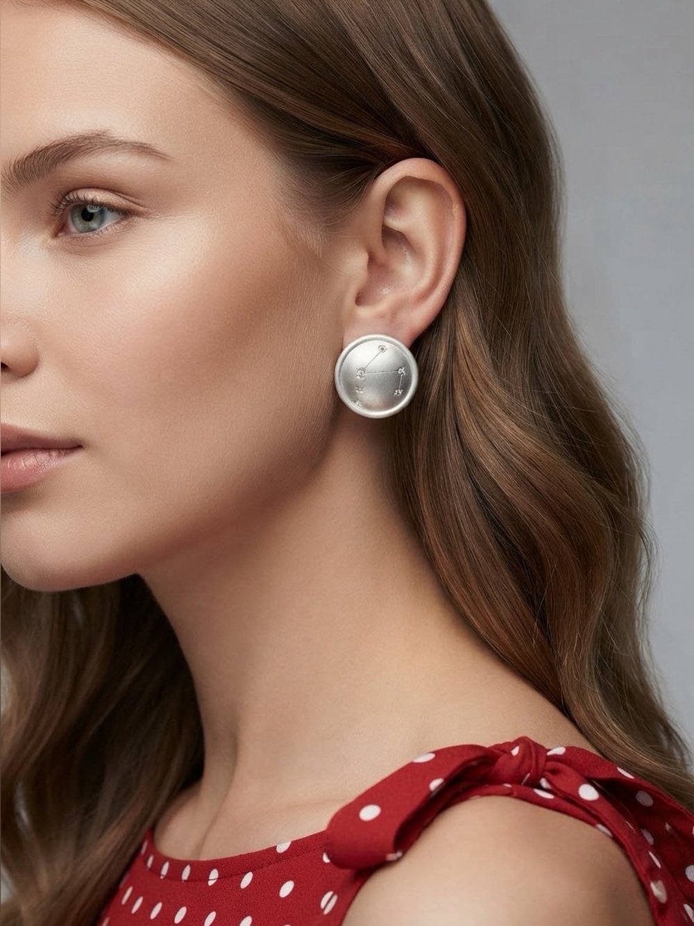 Dolphin One Zodiac Constellation Clip-On Earrings Silver Tone Celestial Earrings